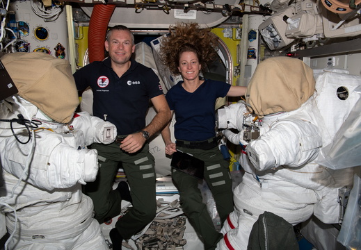 astronauts-andreas-mogensen-and-loral-ohara-work-on-spacesuits 53234304071 o