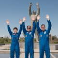 12-15-05_In front of the statue of Yuri Gagarin, the first human in space, in the town of Baikonur, Kazakhstan, Expedition 40_41 backup crewmembers Samantha Cristoforetti of the European Space Agency (left), Ant_o.jpg